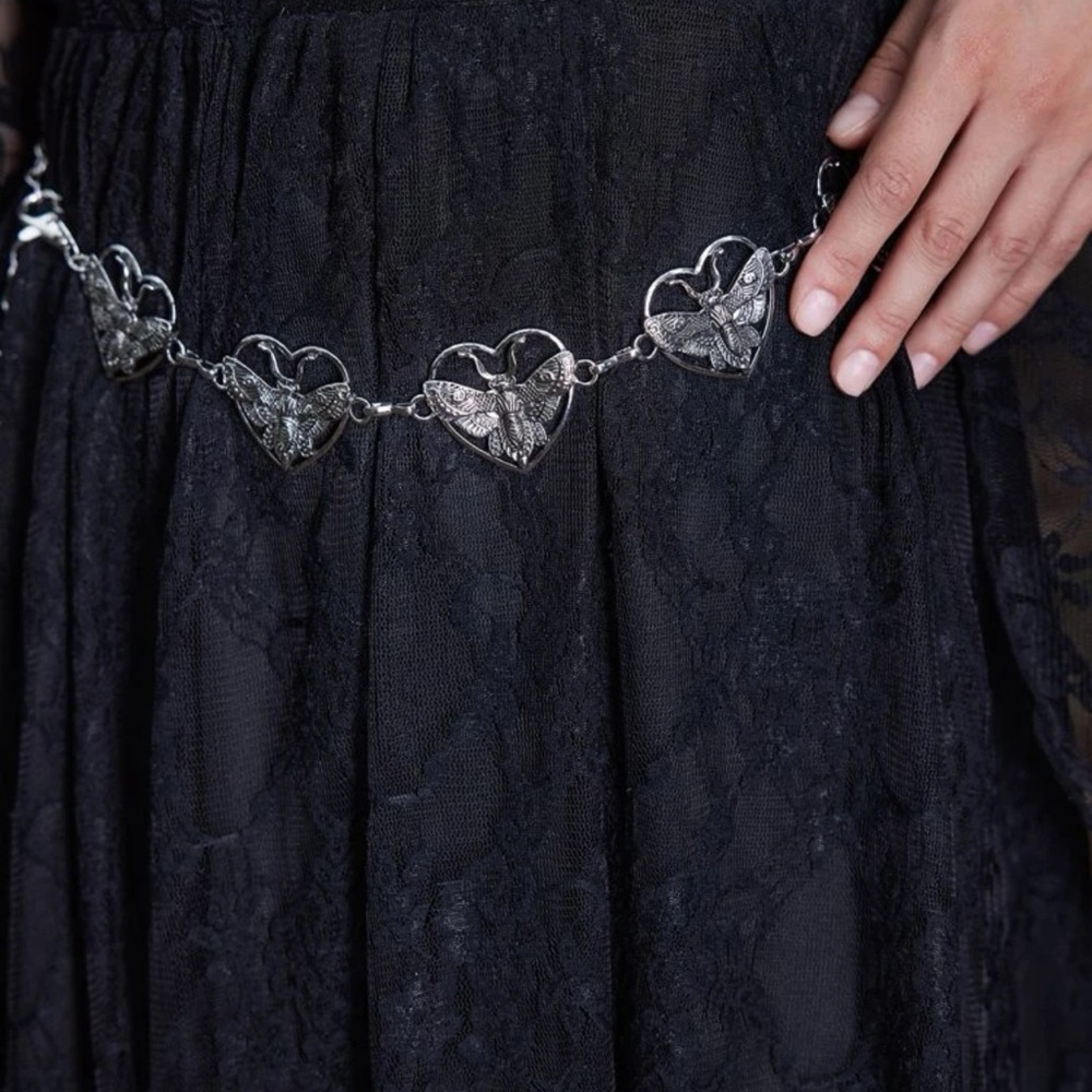 Silver Link chain belt with moths decor - Picture 2 of 7